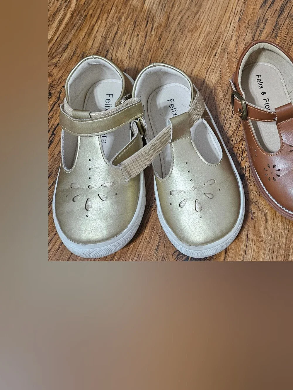 3 Pairs Of Shoes Girl 8T Moccasin, Ballerina And Golden